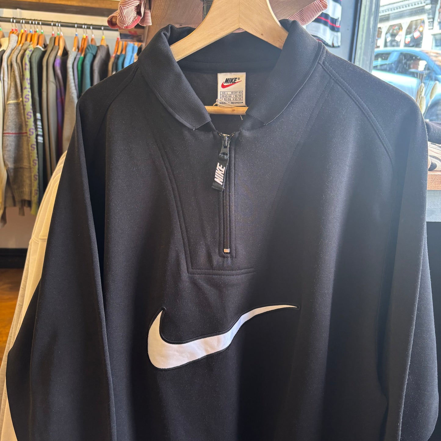 Nike 90s Centre Swoosh Oversized Polo Jumper Black (Large)