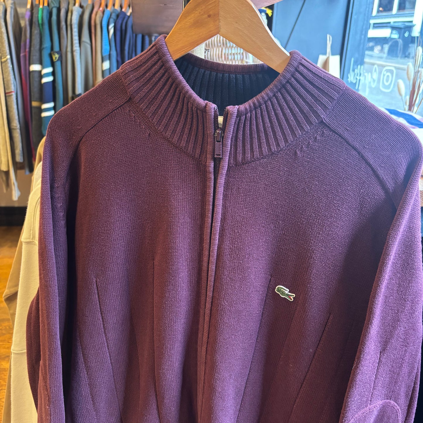 Lacoste Full Zip Knit Jumper Burgundy (XL)