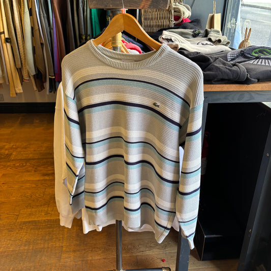 Lacoste Striped Pullover Knit Jumper Grey (Small)