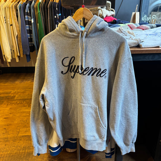 Supreme FW23 Raised Script Hoodie Grey (Large)