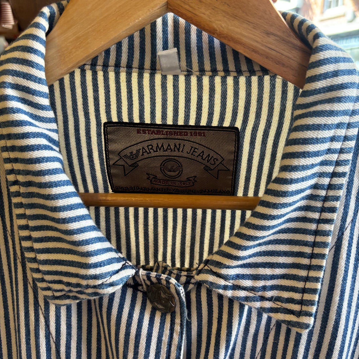 Armani Jeans 90s Gold Tag Pinstripe Jacket White/ Blue (Small)
