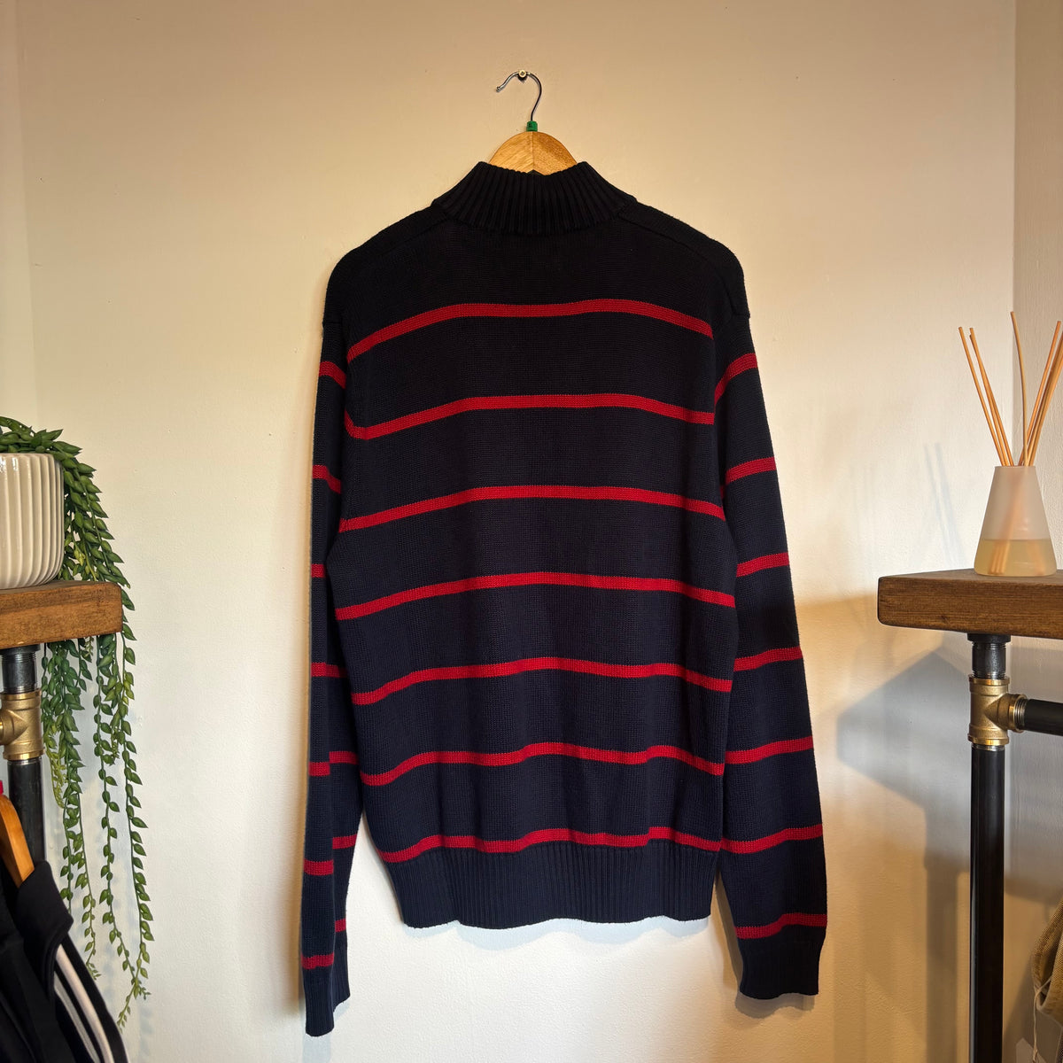Ralph Lauren Stripe Quarter Zip Knit Jumper Navy/ Red (XL)