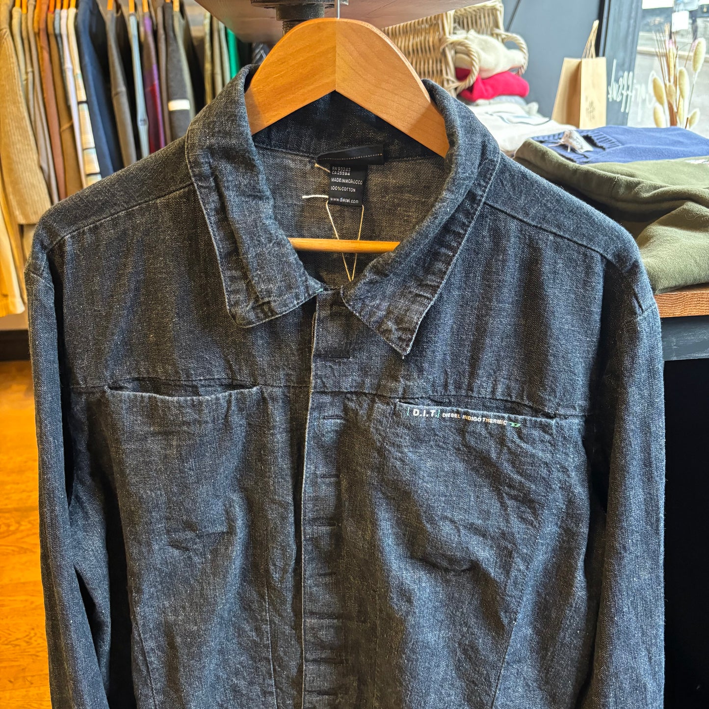 Diesel Button Up Cropped Denim Jacket Navy (Medium)