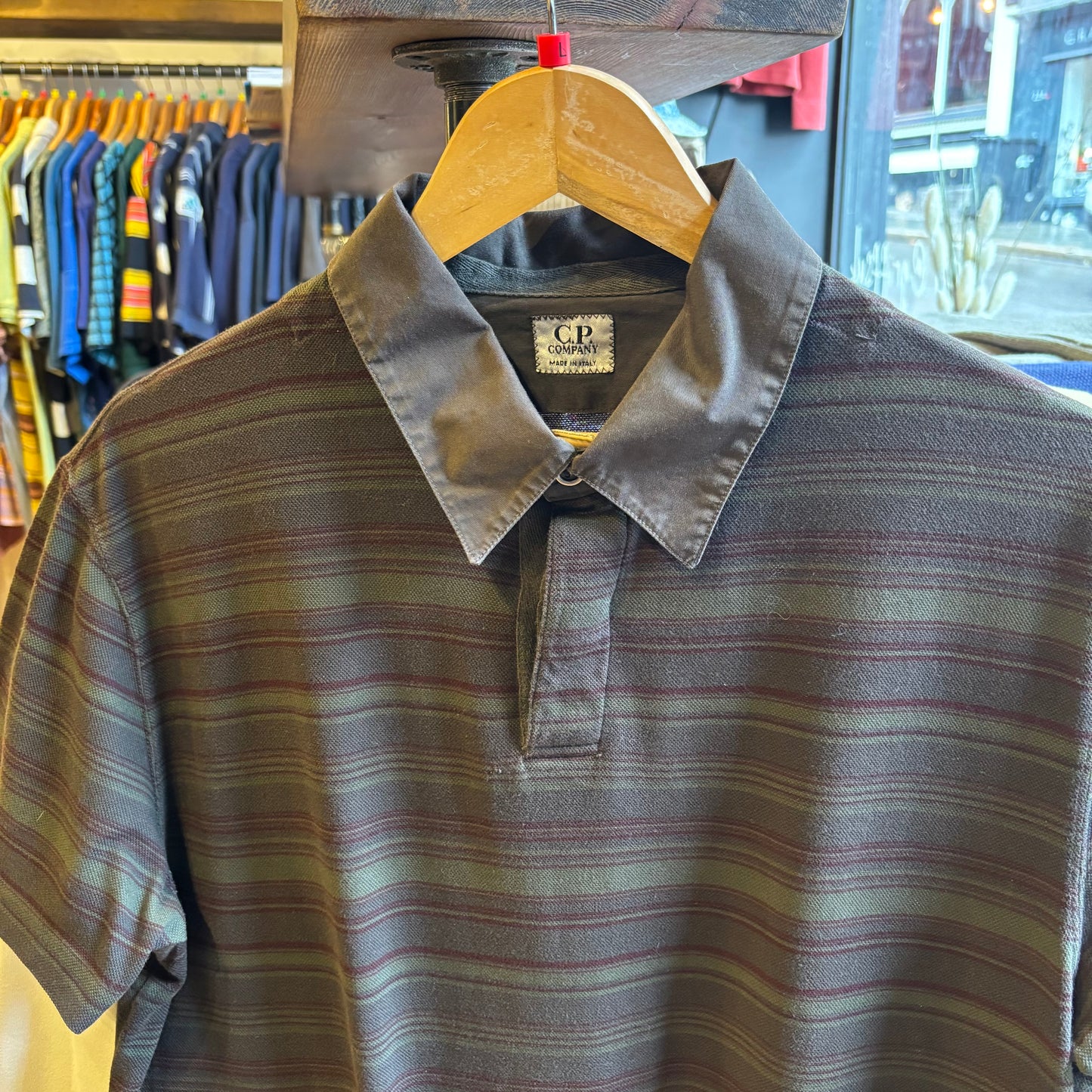 CP Company S/S 2002 Striped Polo Shirt Green (Large)