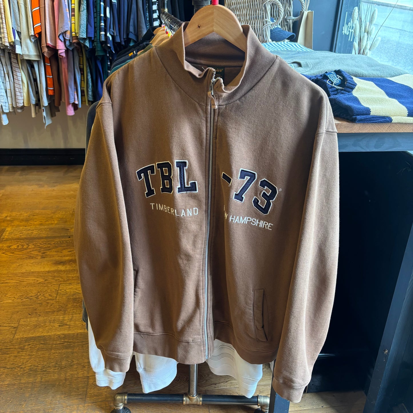 Timberland Oversized Spellout Full Zip Jumper Brown (Large)