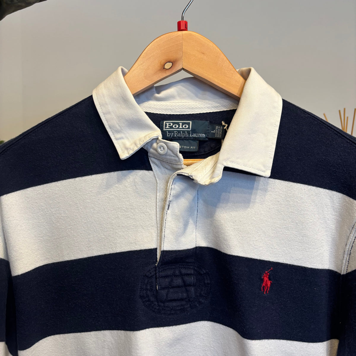 Ralph Lauren Longsleeve Stripe Rugby Shirt Navy/ White (Large)