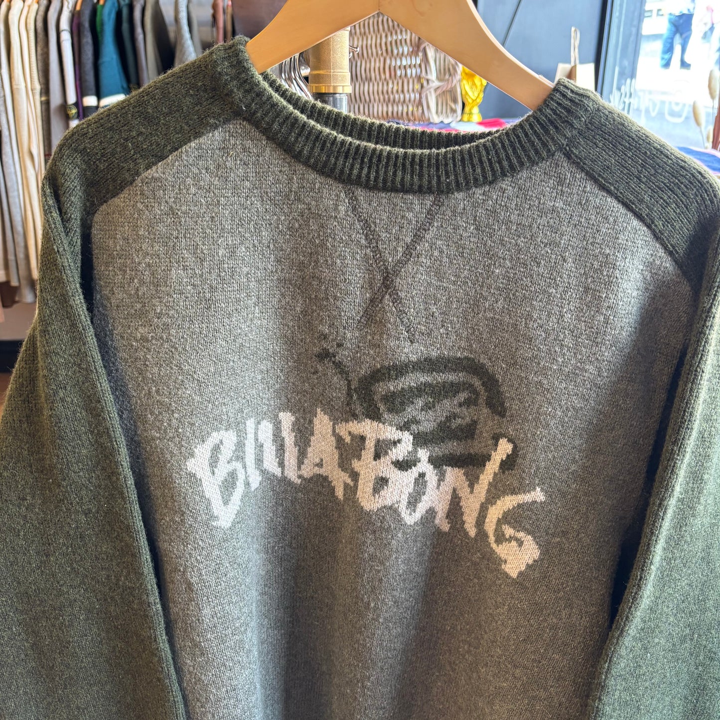 Billabong Spellout Pullover Knit Jumper Green (Large)
