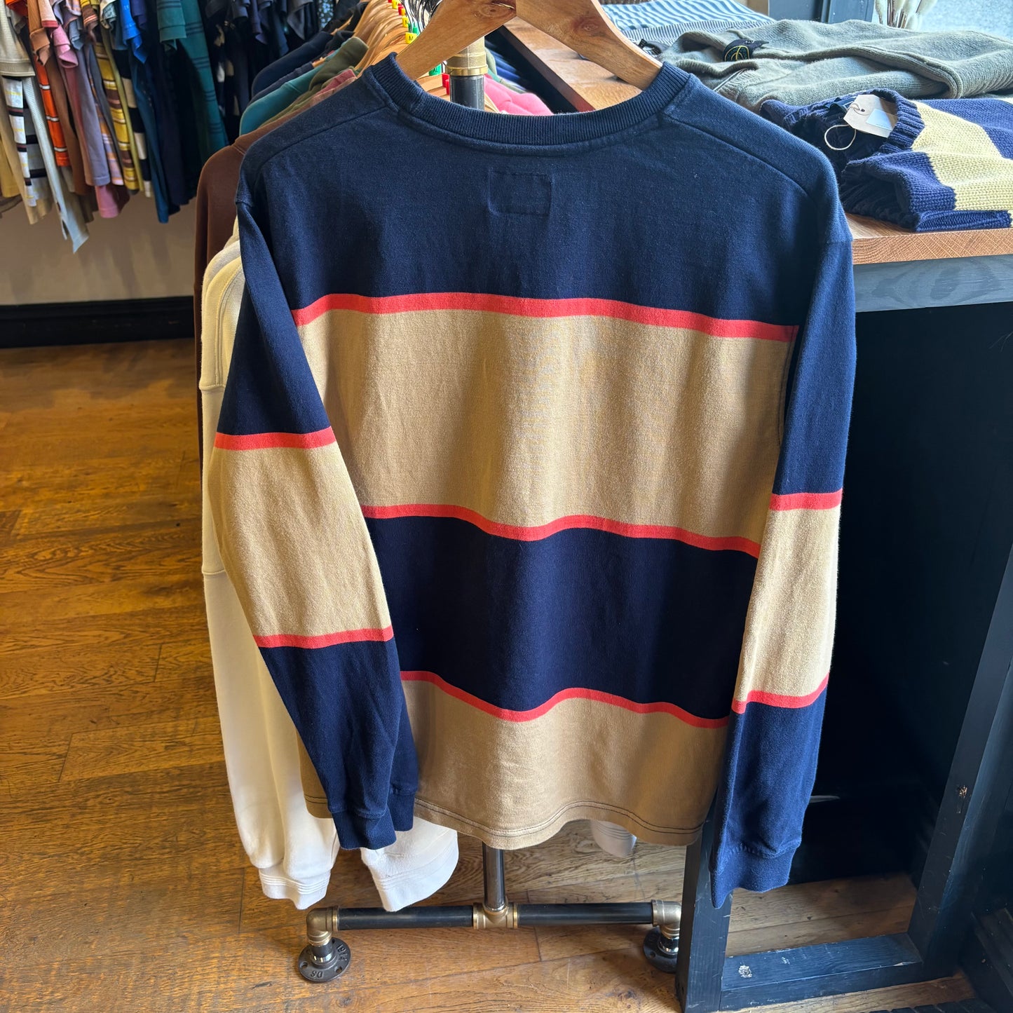 Stussy Multi Stripe Longsleeve T-Shirt Navy/ Beige (Medium)