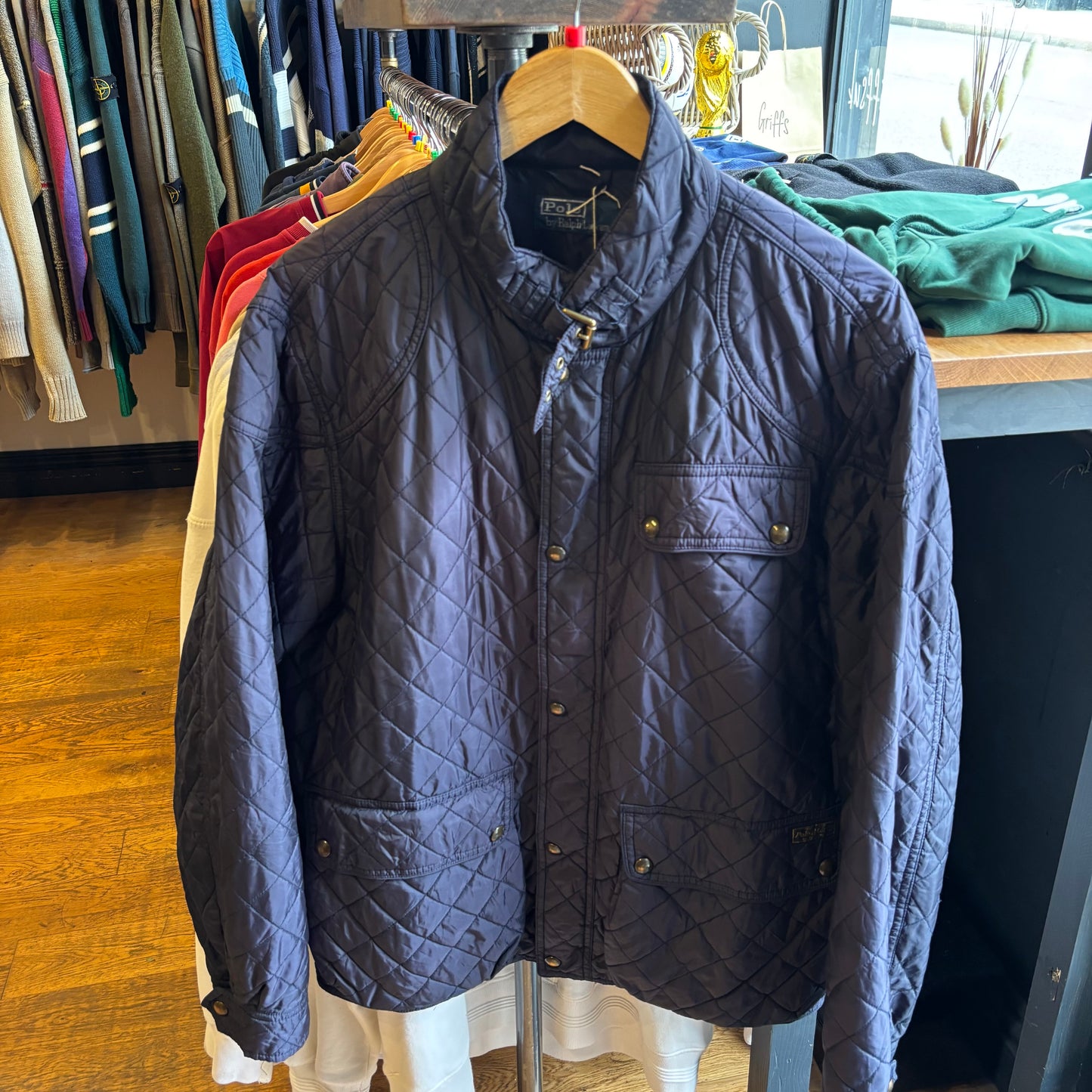 Ralph Lauren Quilted Padded Button Up Jacket Navy (Large)
