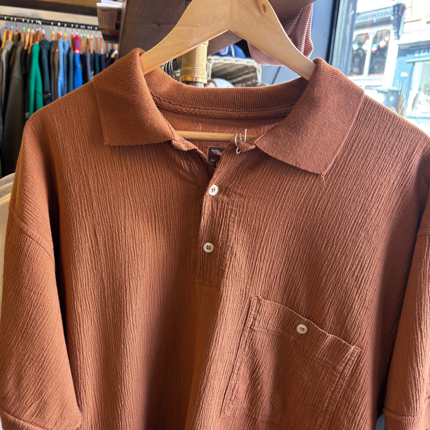 Clark Made in Italy Seersucker Polo Shirt Brown (Large)