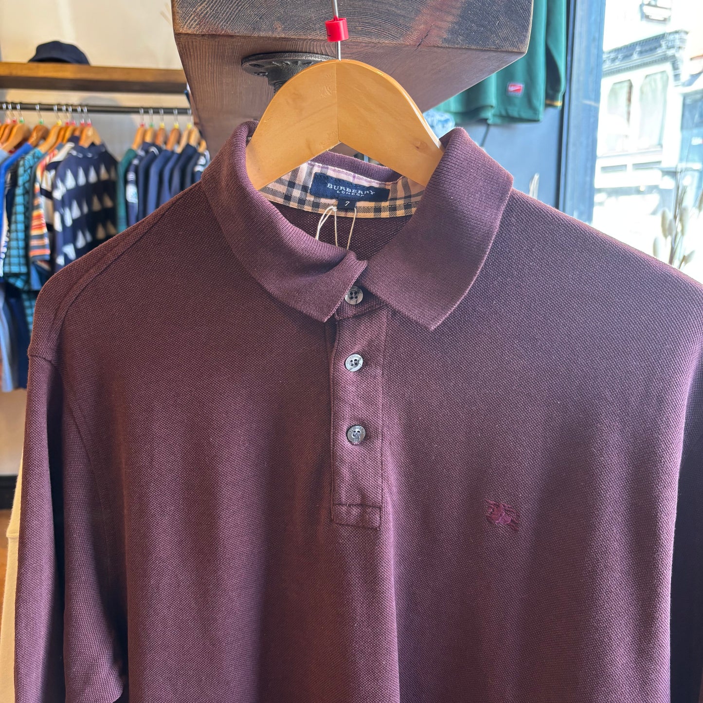 Burberry Longsleeve Polo Shirt Burgundy (Large)