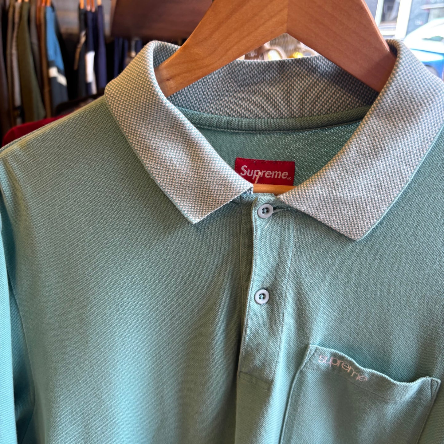 Supreme FW15 Checker Rib Polo Longsleeve Green (Medium)