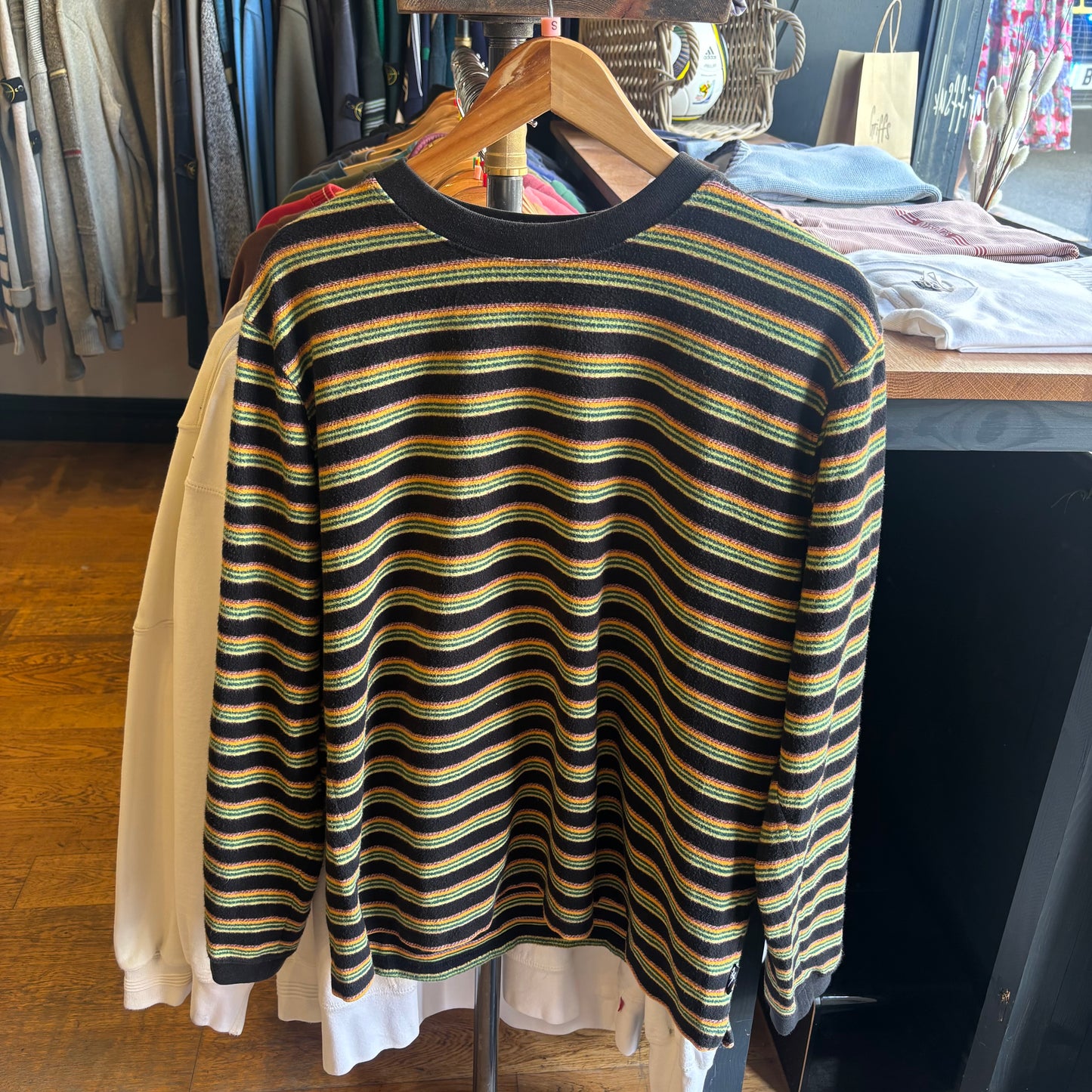 Stussy Hudson Striped Brushed Cotton Longsleeve Top Black (Small)