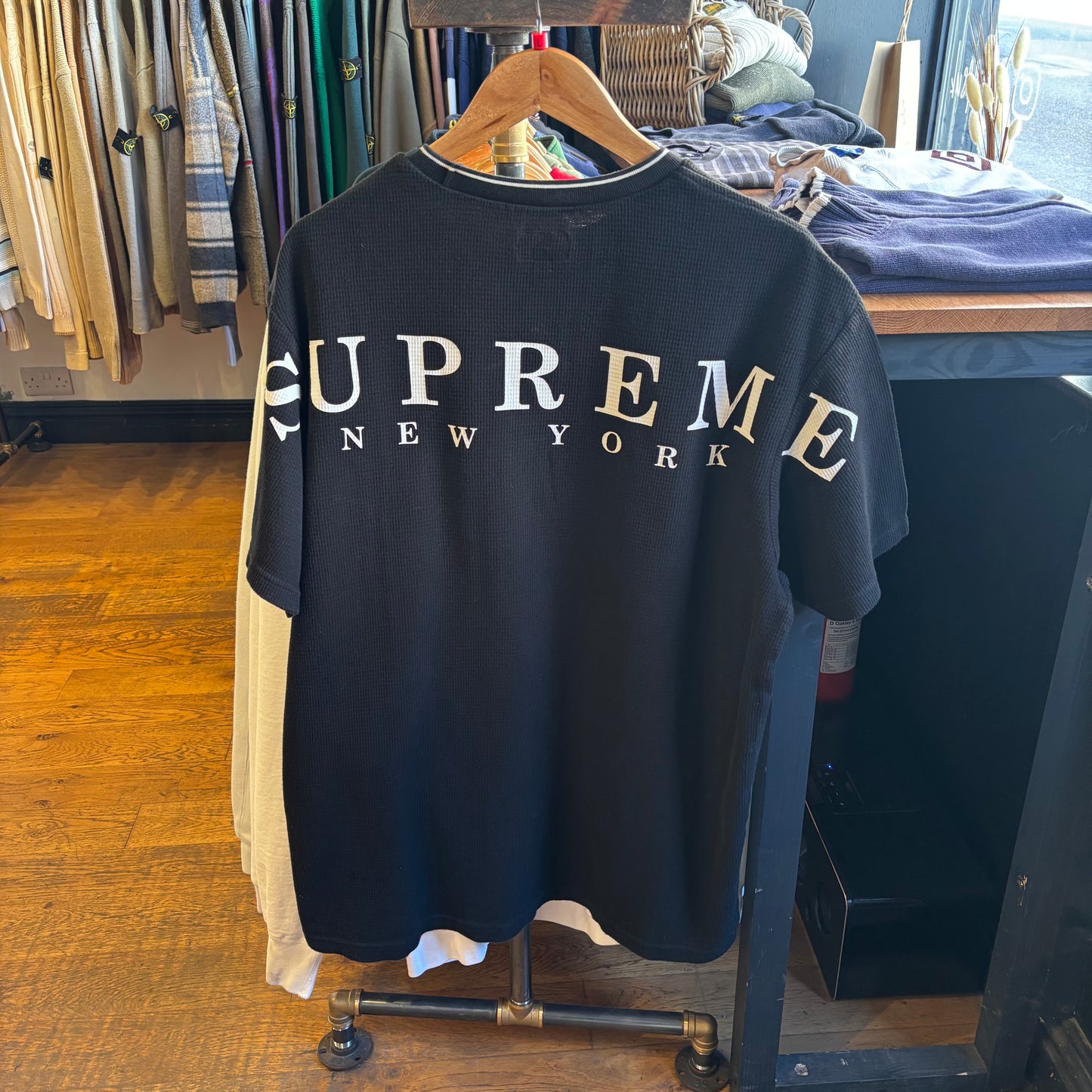 Supreme SS19 Stripe Rib Waffle T-Shirt Black (Large)
