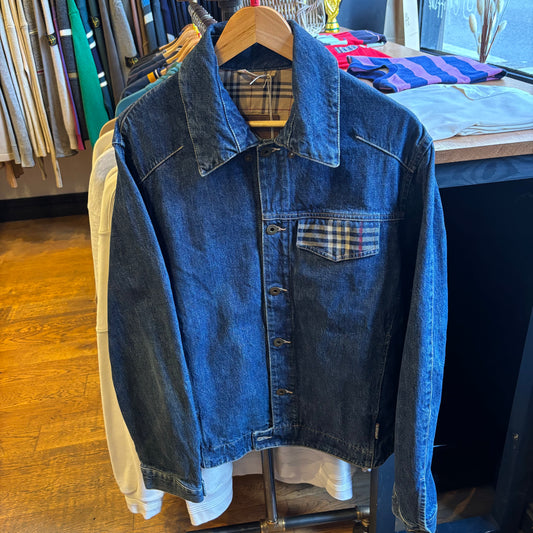 Burberry Nova Check Button Up Denim Jacket Blue (Large)