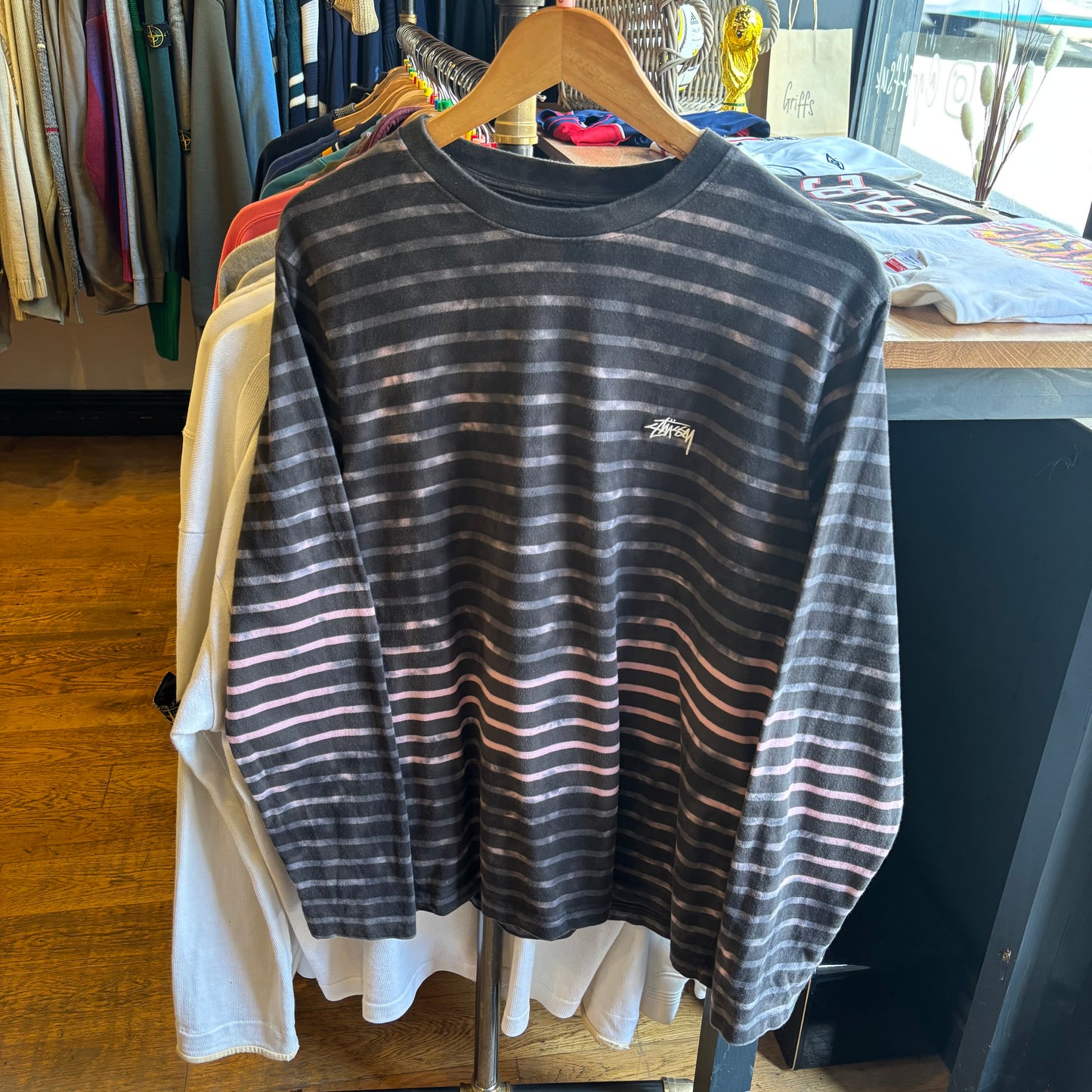 Stussy Bleach Stripe Longsleeve T-Shirt Black (Small)