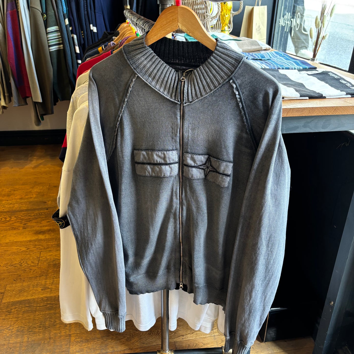 Stone Island Denims S/S 2007 Full Zip Lightweight Knit Jumper Grey (Large)