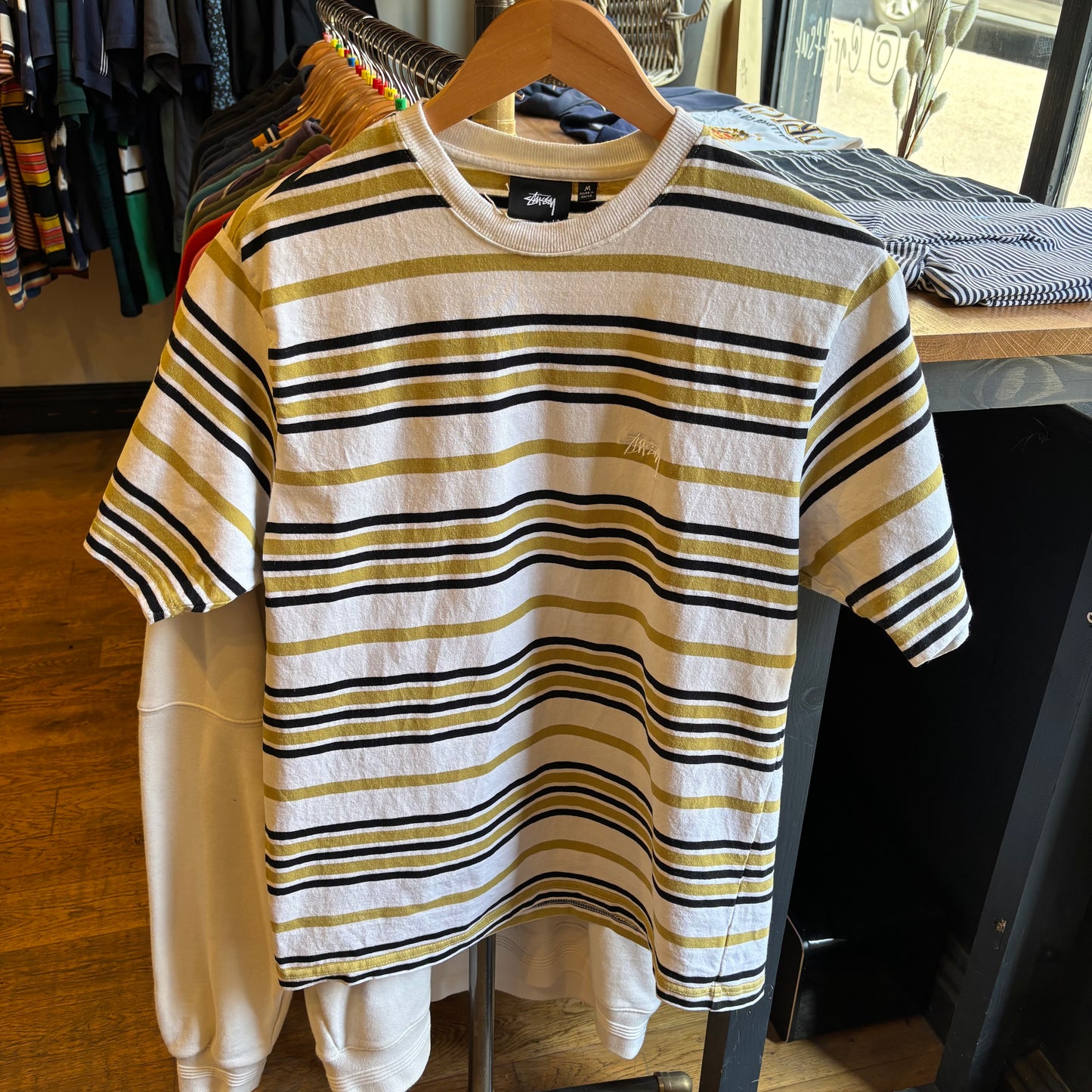 Stussy Alton Stripe Crew T-Shirt Bone (Medium)