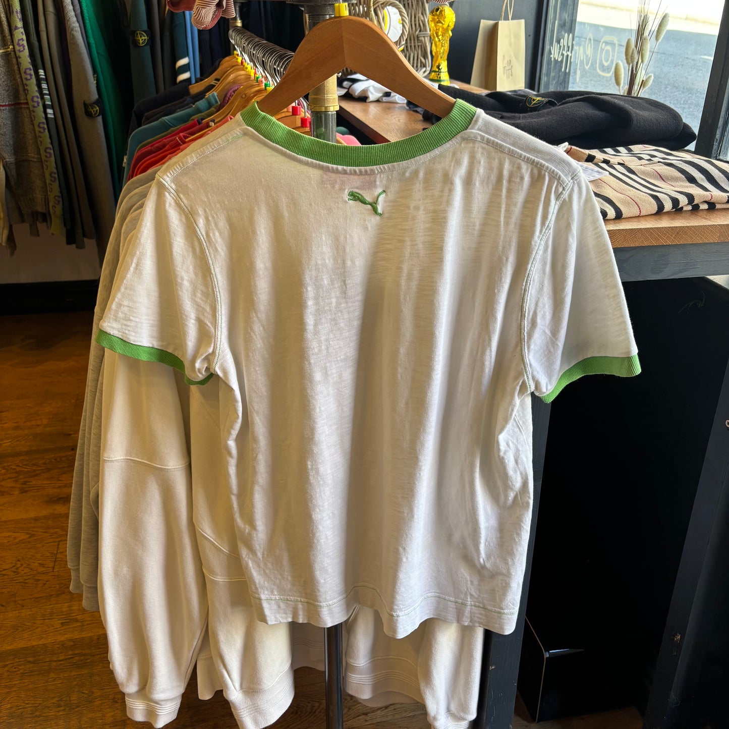 Puma Y2K Ringer T-Shirt White/ Green (Medium)