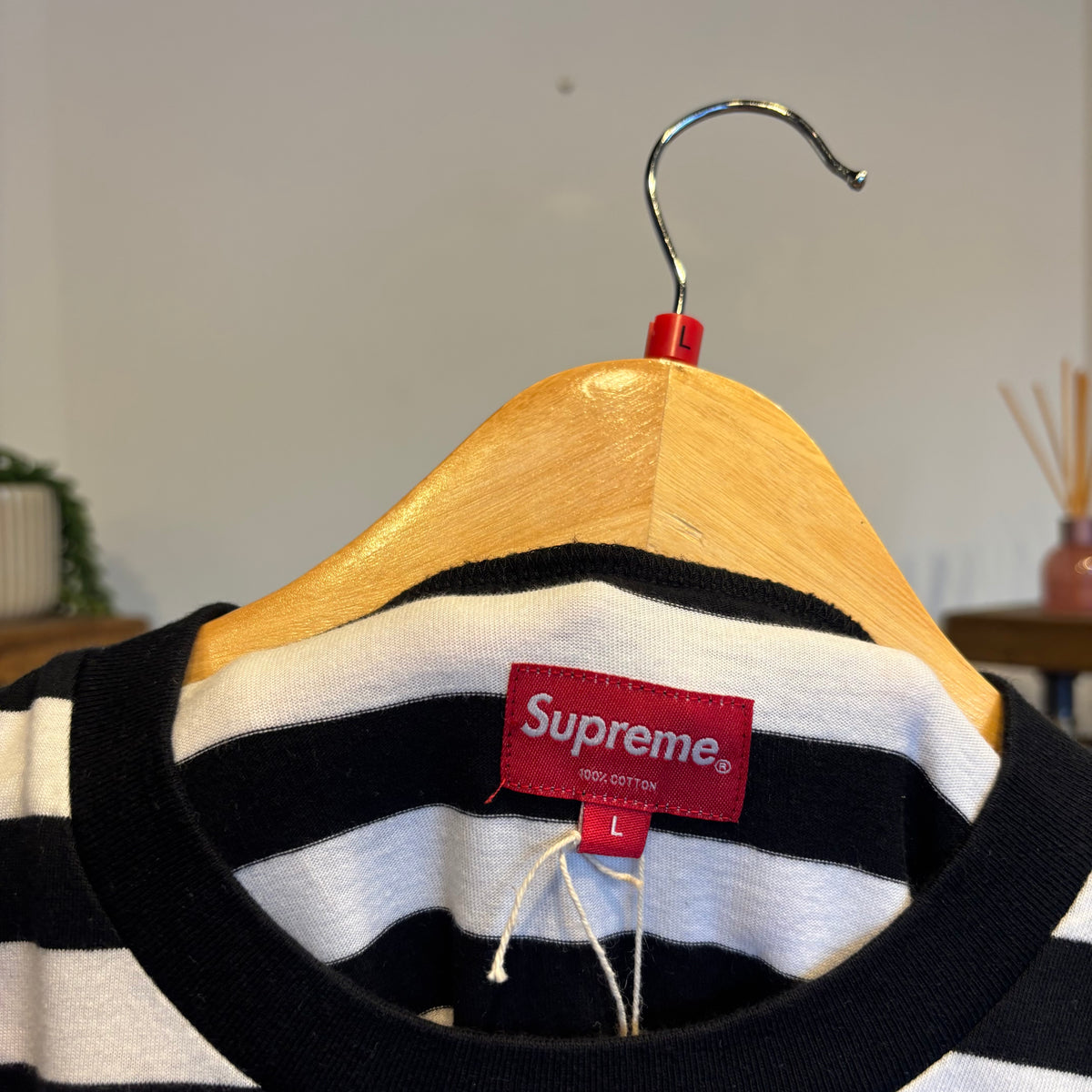 Supreme SS18 Bar Stripe T-Shirt Black/ White (Large)