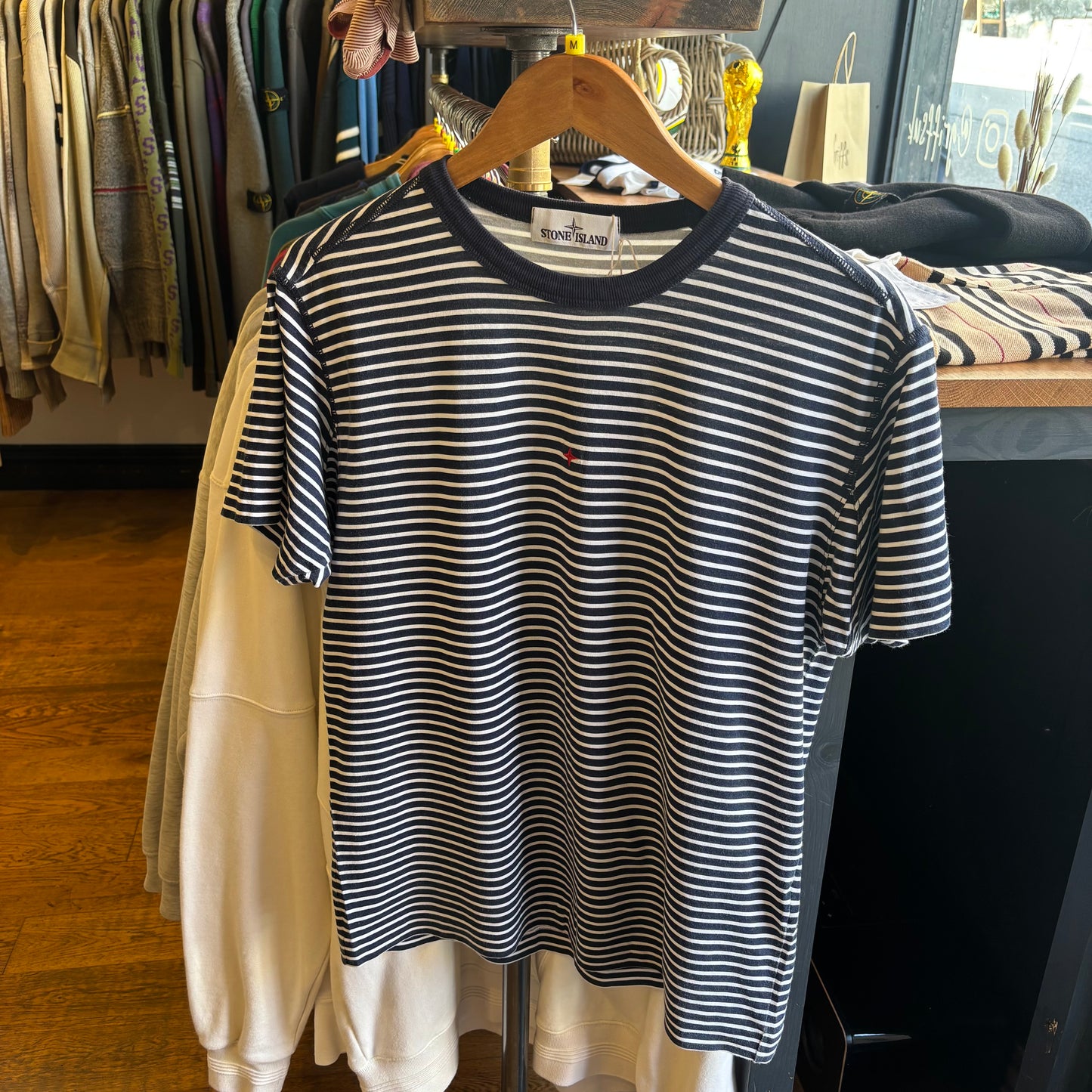 Stone Island S/S 2018 Marina Stripe T-Shirt White/ Blue (Medium)