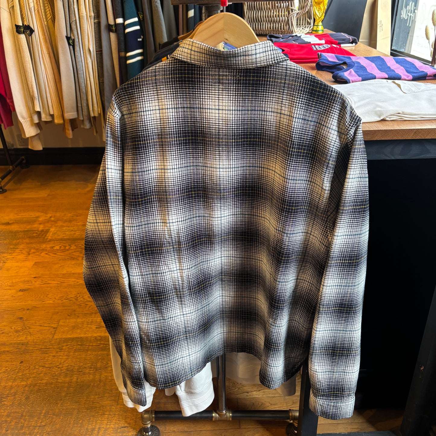 Stussy Paul Shadow Plaid Zip Up Shirt Black/ White (Large)