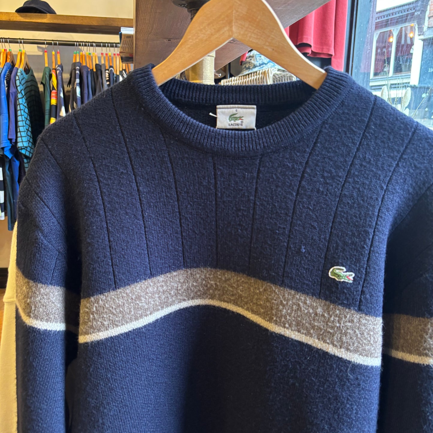 Lacoste Solo Stripe Pullover Knit Jumper Navy (Medium)