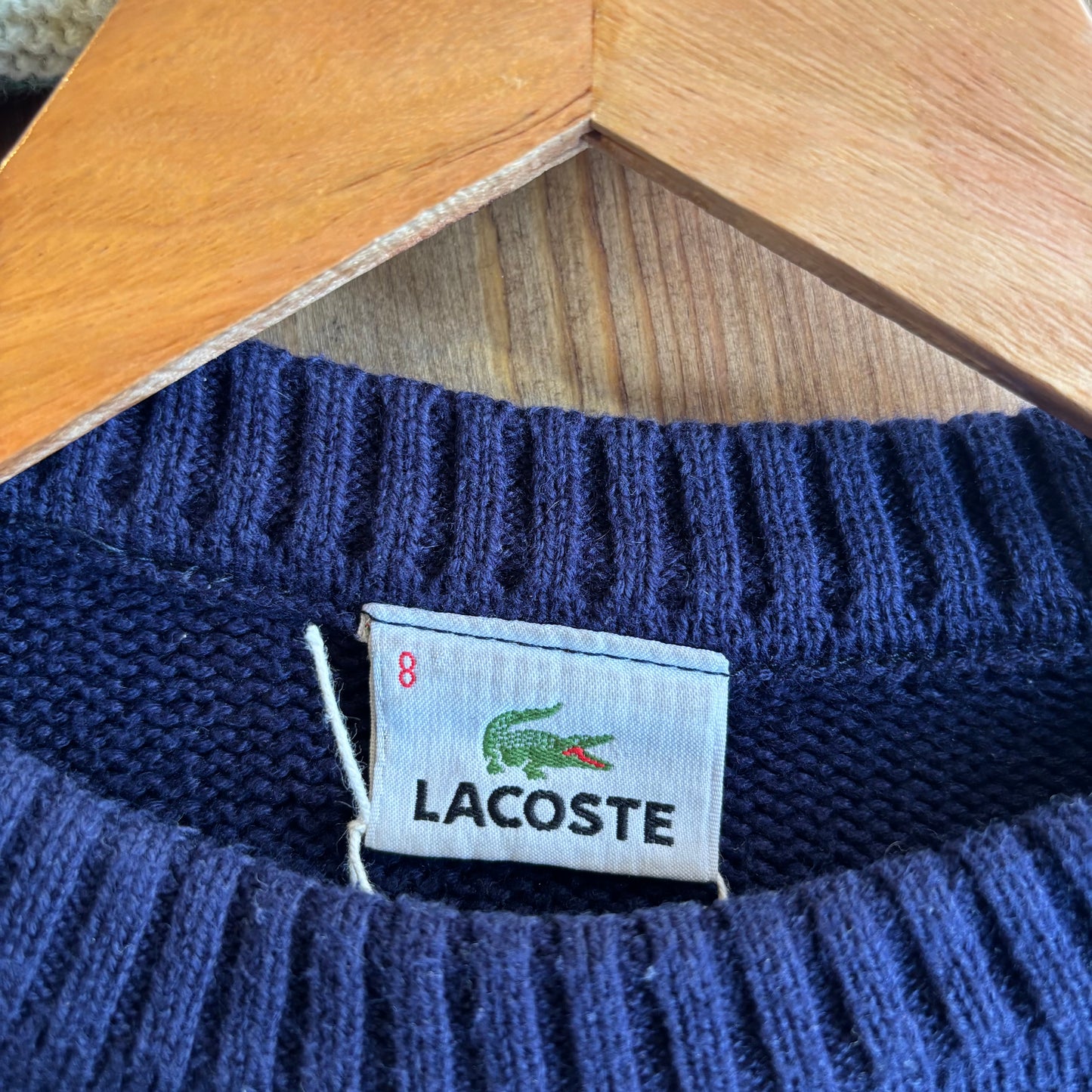 Lacoste Stripe Pullover Chunky Knit Jumper Navy/ Grey (XXL)