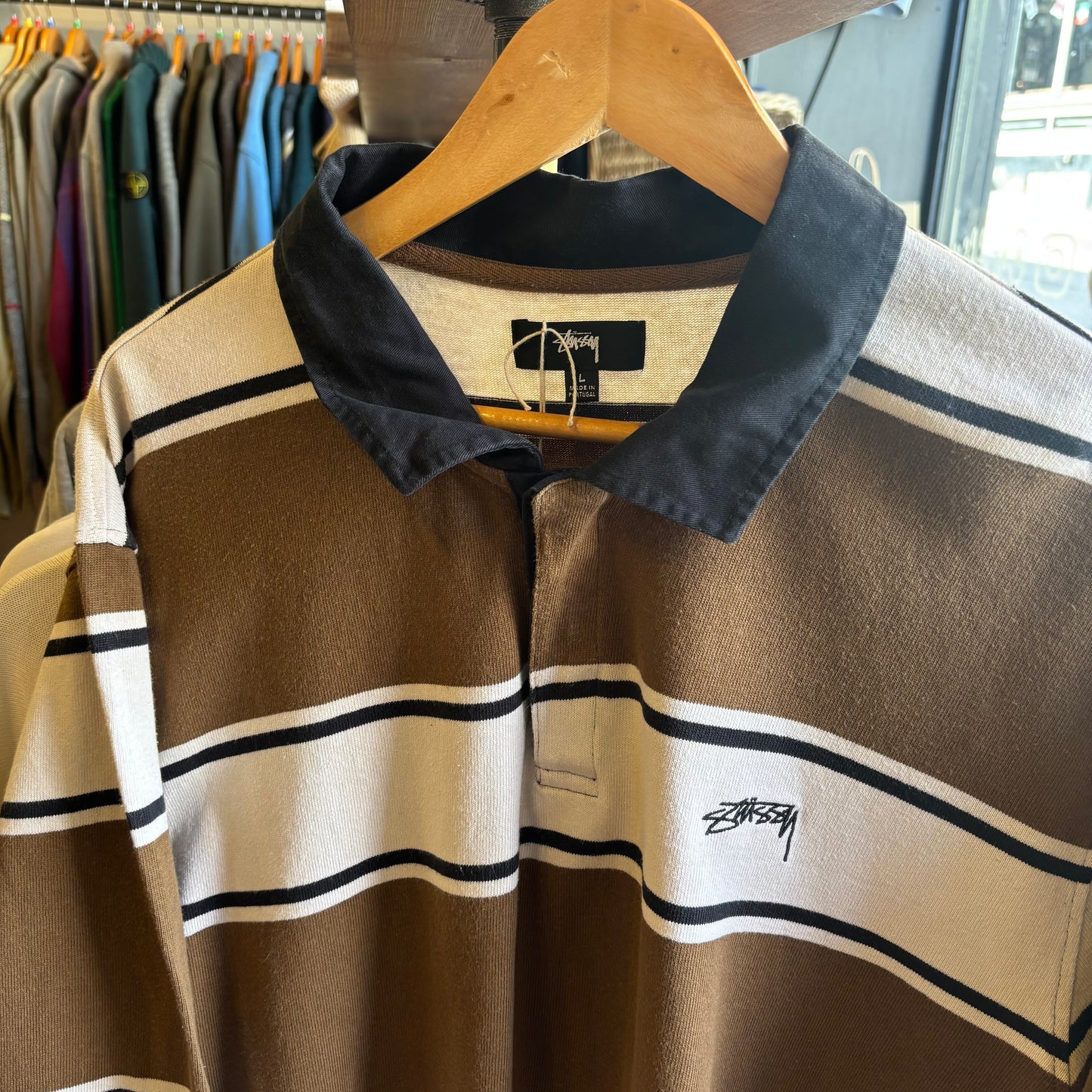 Stussy Longsleeve Rugby Polo Shirt Brown/ Black (Large)
