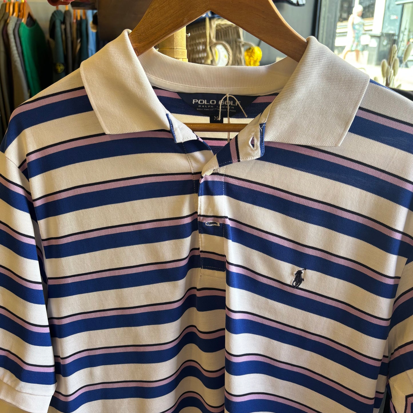 Ralph Lauren Polo Golf Stripe Polo Shirt White/ Blue (Medium)
