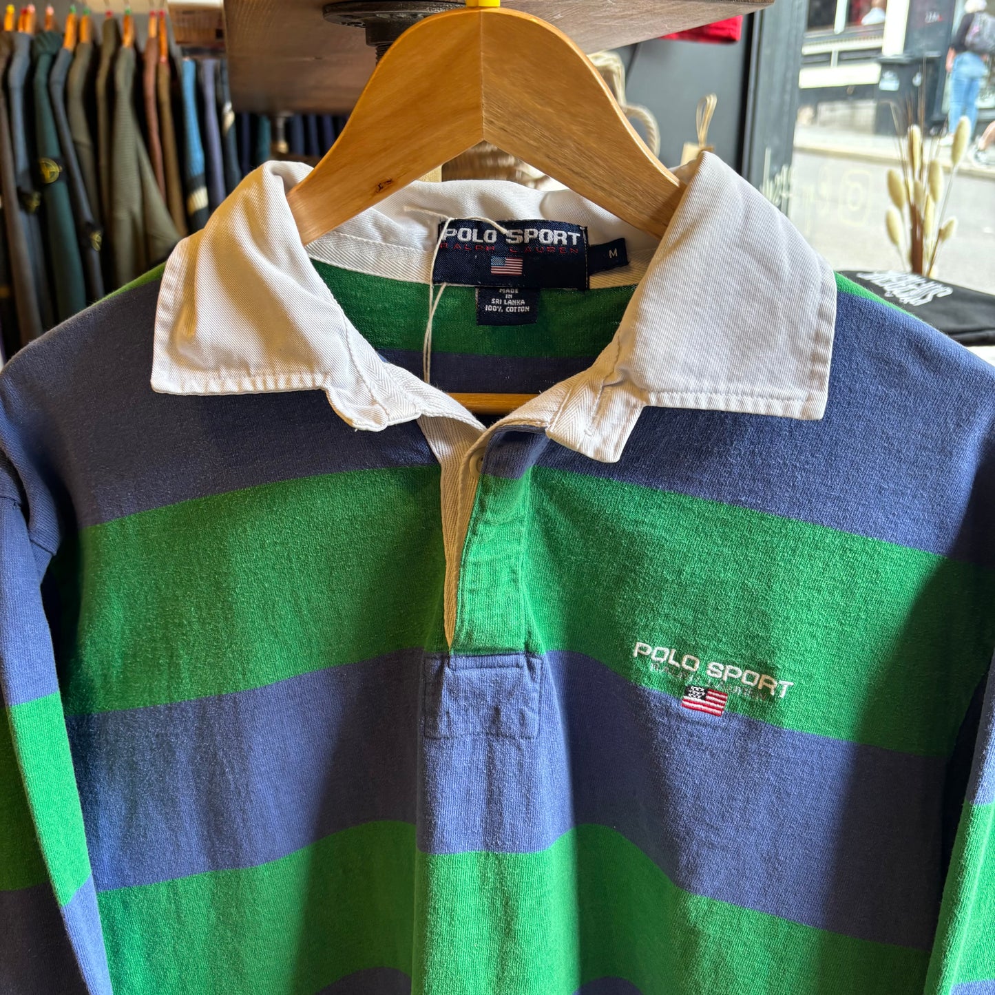 Polo Sport Ralph Lauren Stripe Longsleeve Polo Shirt Green/ Blue (Medium)