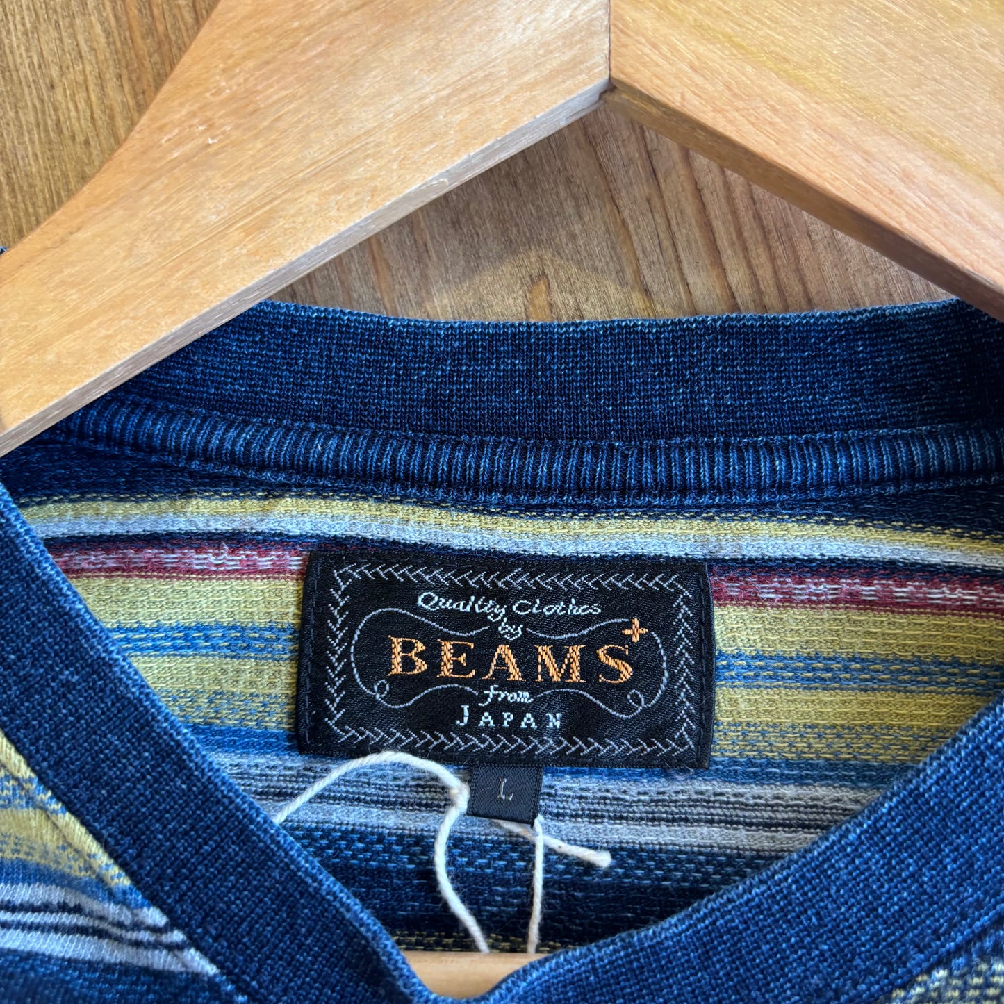 Beams Plus Pocket Jacquard Stripe Longleeve Blue (Large)
