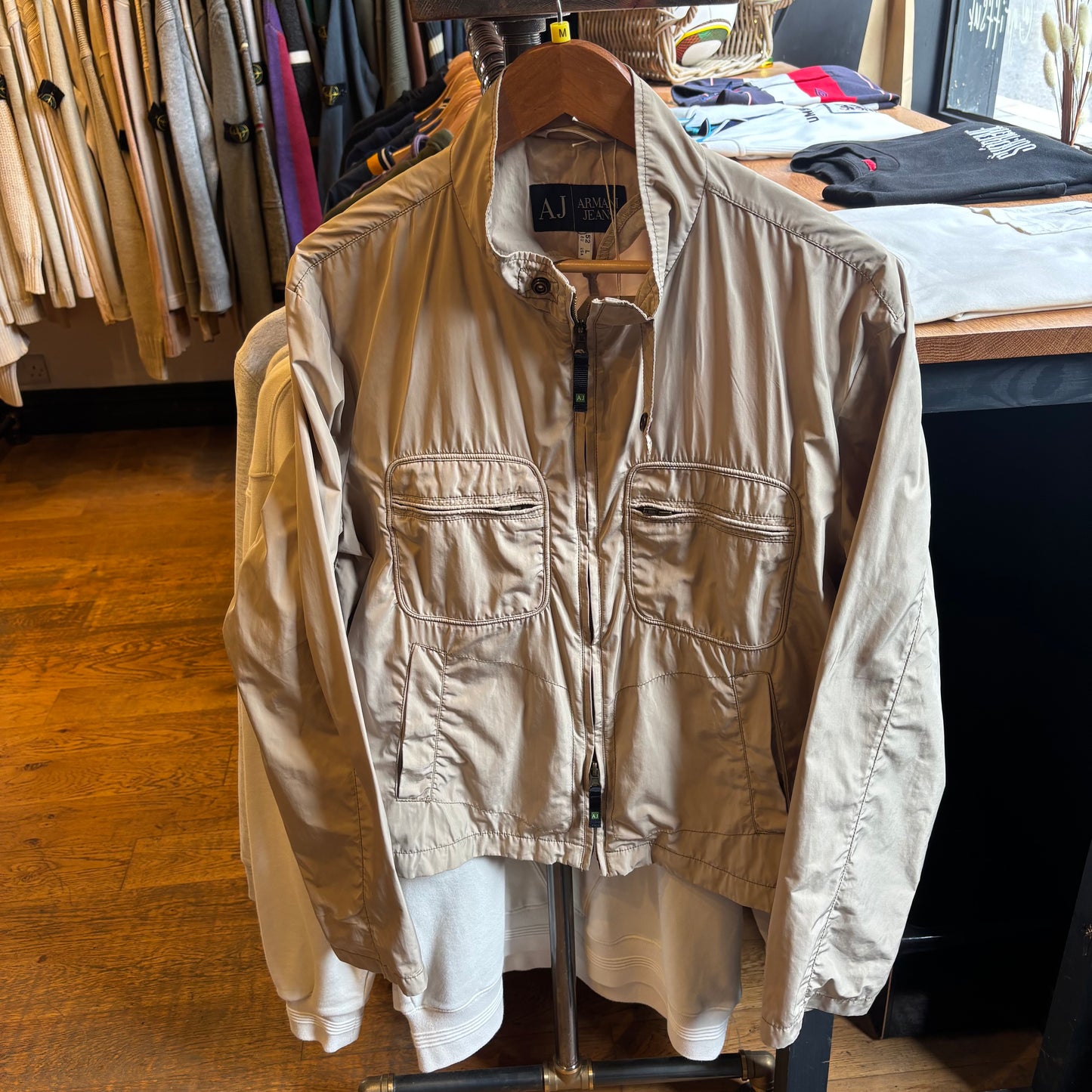 Armani Jeans Lighweight Utility Zip Up Jacket Beige (Medium)