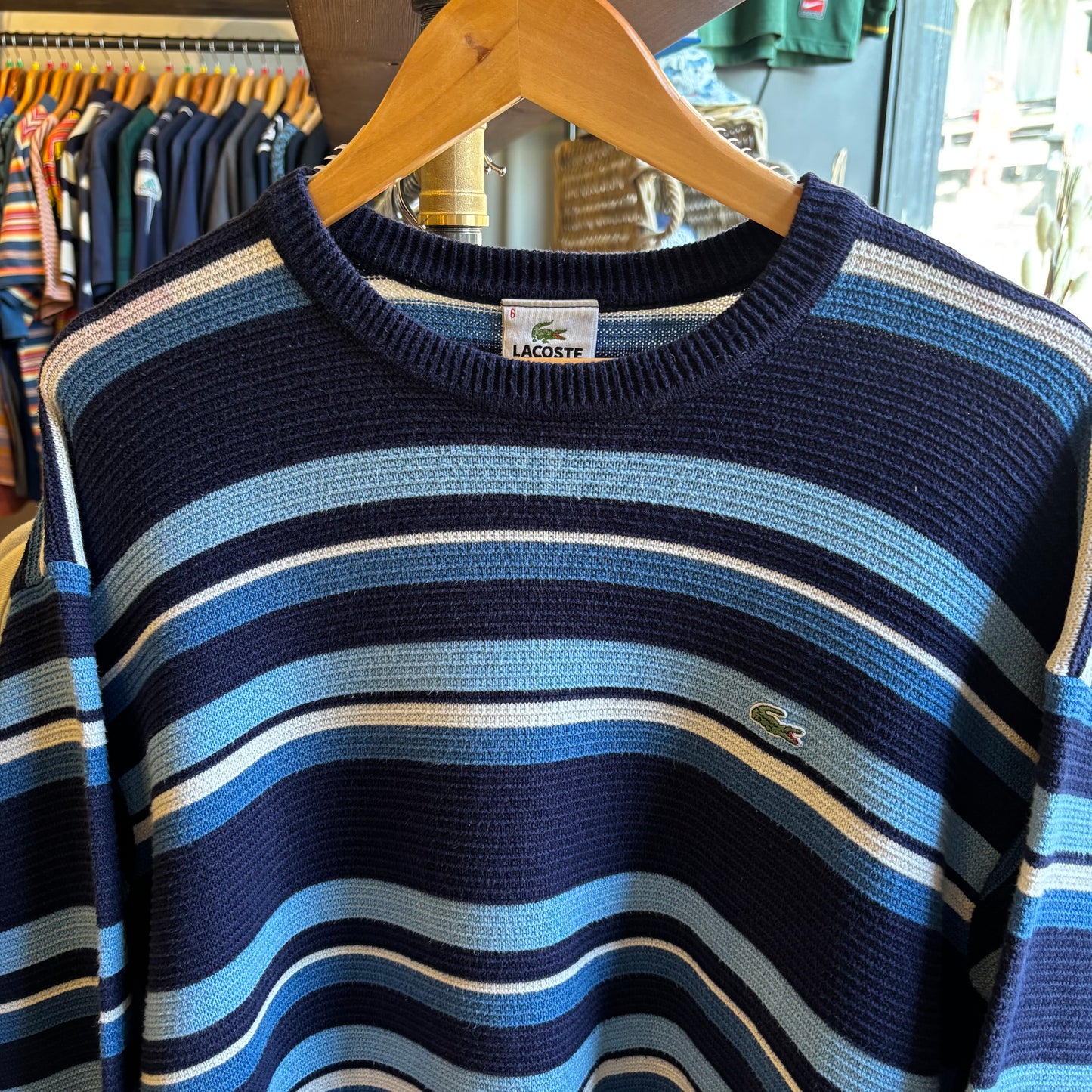 Lacoste Stripe Pullover Knit Jumper Navy Blue (Large)