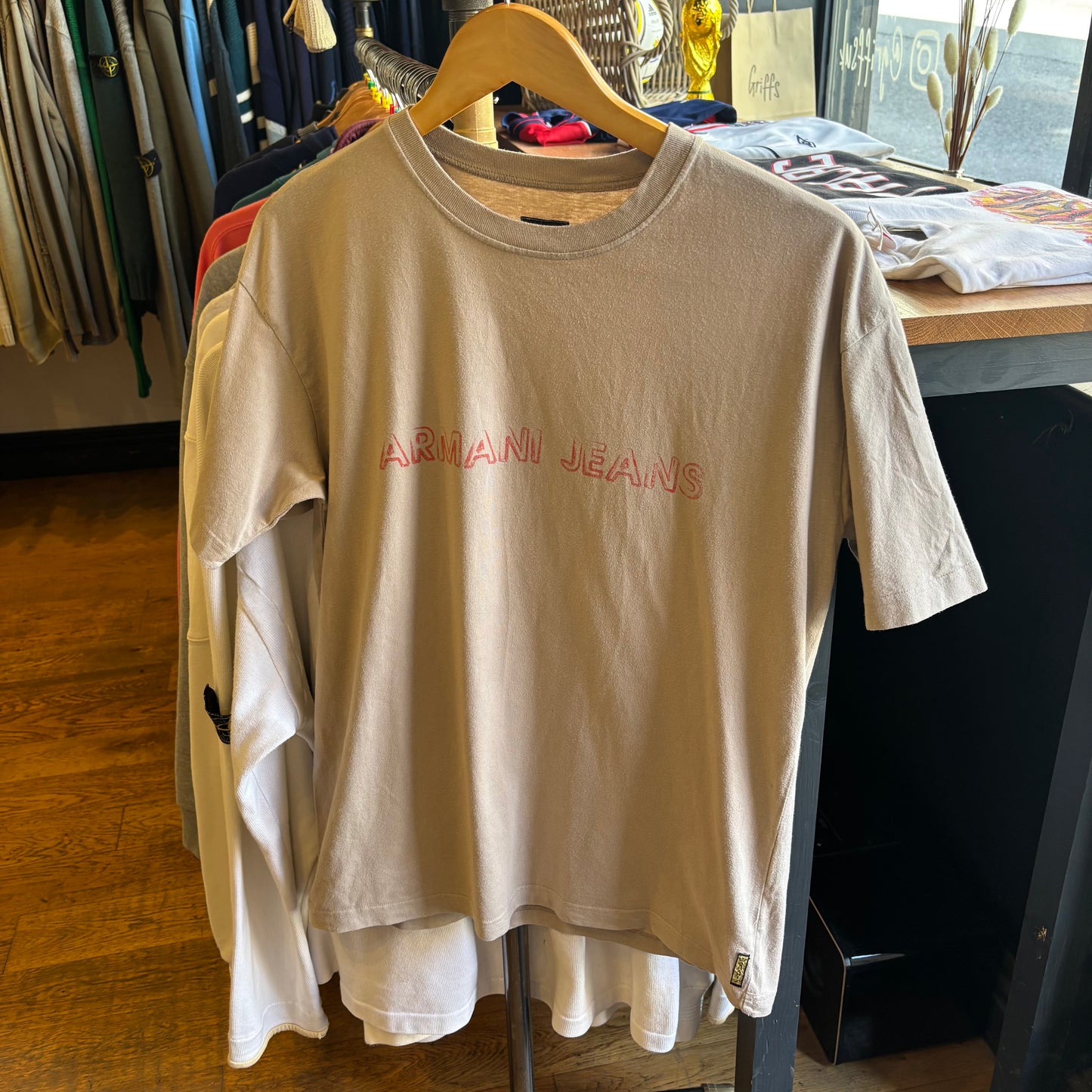 Armani Jeans Spellout Print T-Shirt Beige (Large)