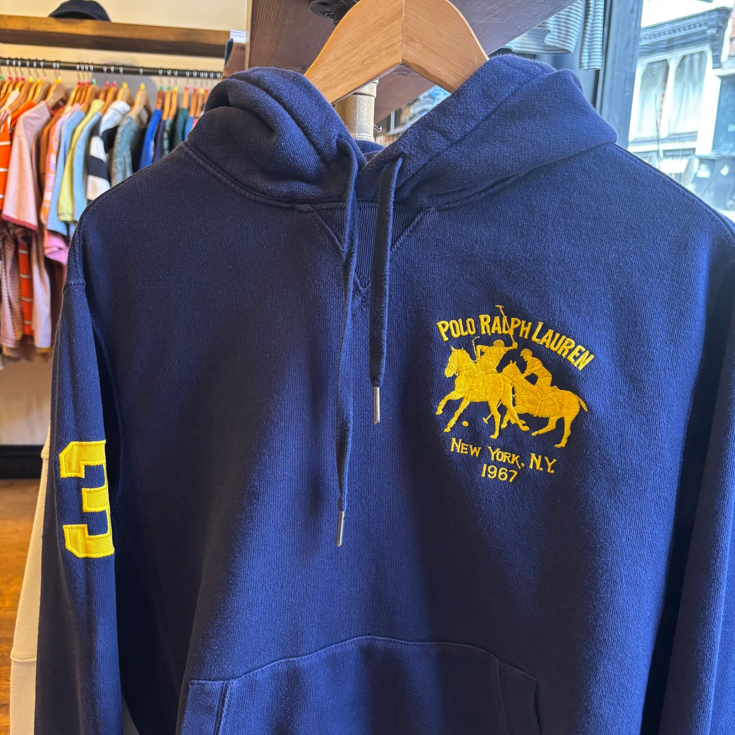 Ralph Lauren Big Pony Hoodie Navy/ Yellow (Small)