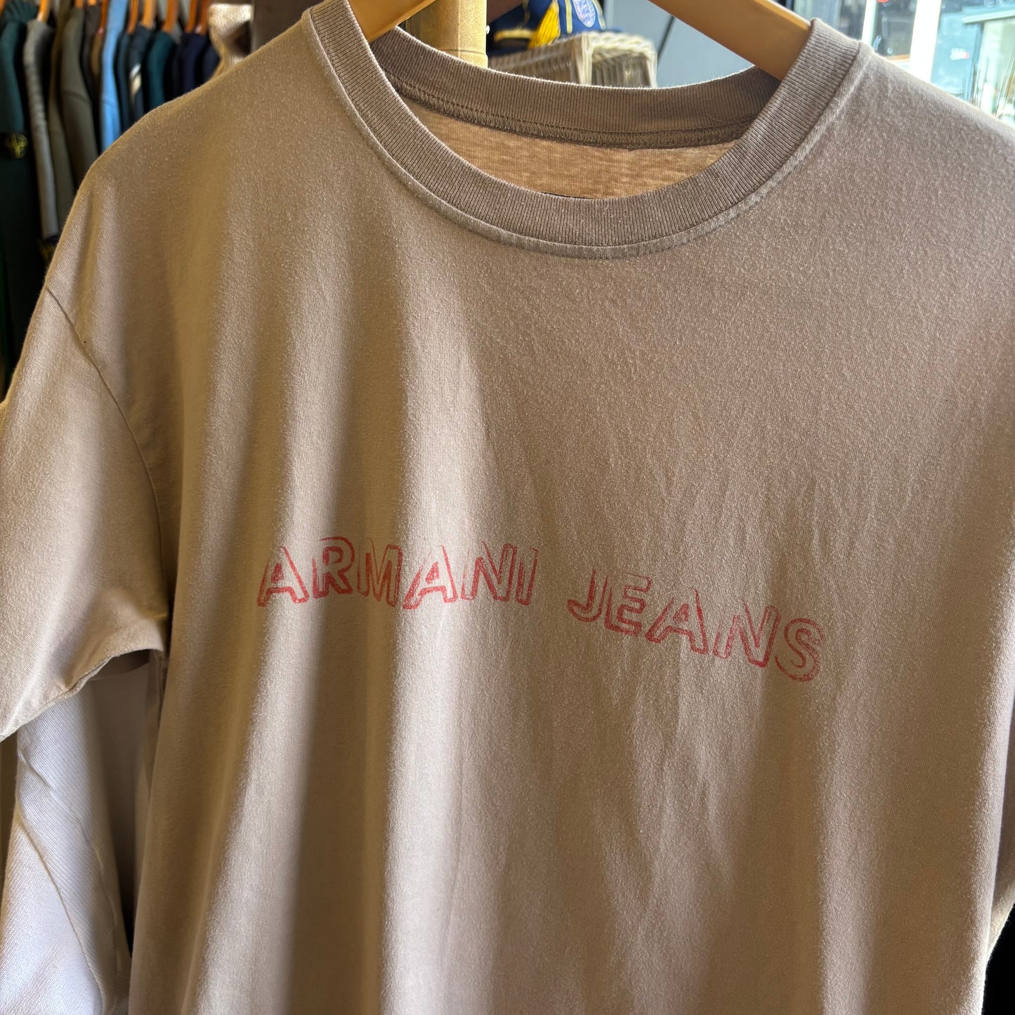 Armani Jeans Spellout Print T-Shirt Beige (Large)