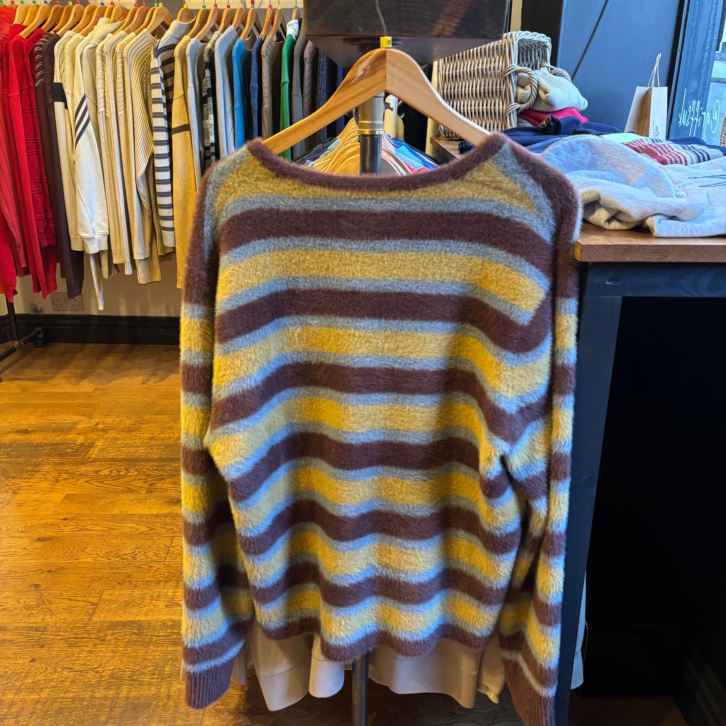 Stussy Shaggy Striped Cardigan Jumper Brown (Medium)