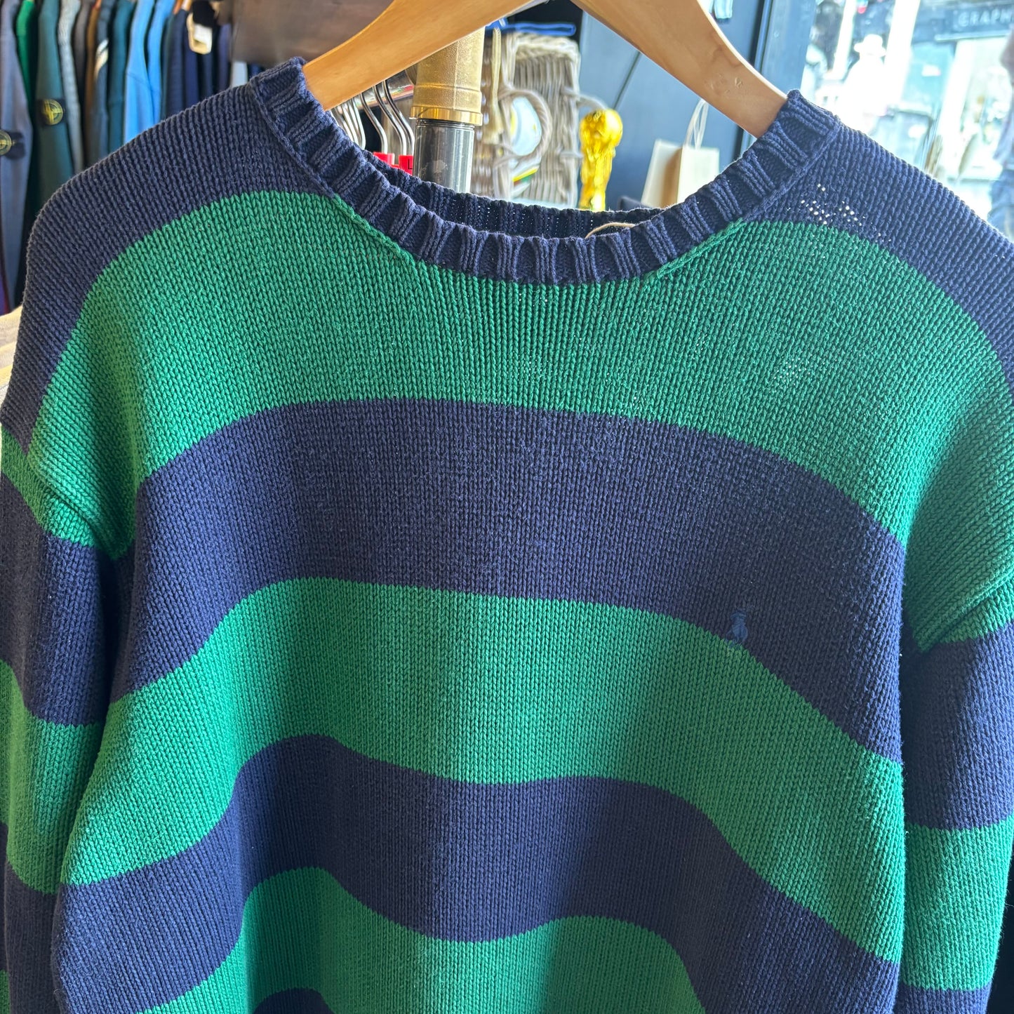 Ralph Lauren Pullover Stripe Knit Jumper Navy/ Green (Large)