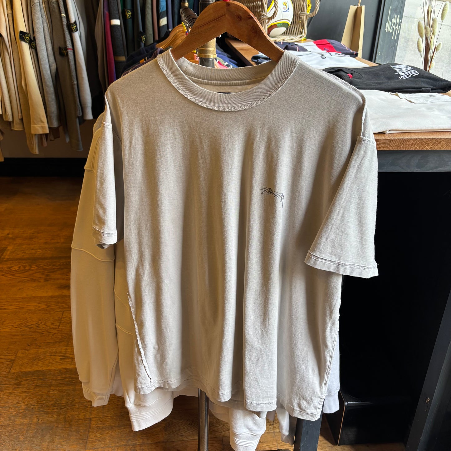 Stussy Lazy Reverse Stitch T-Shirt Off White (Large)
