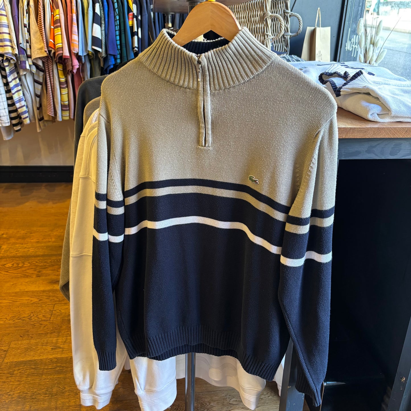 Lacoste Quarter Zip Knit Jumper Navy/ Cream (Medium)