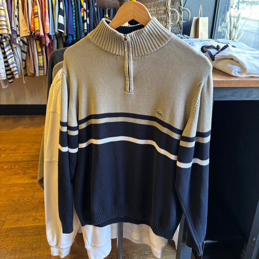 Lacoste Quarter Zip Knit Jumper Navy/ Cream (Medium)