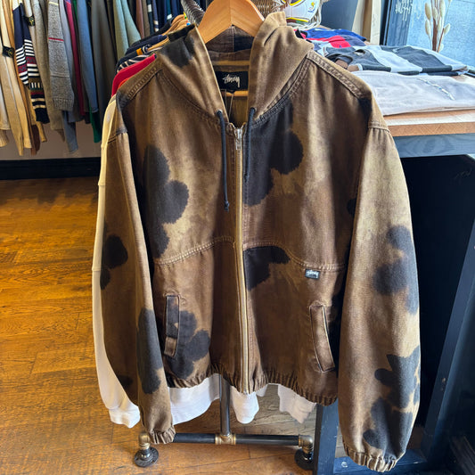 Stussy Floral Work Zip Up Hooded Jacket Brown (XL)