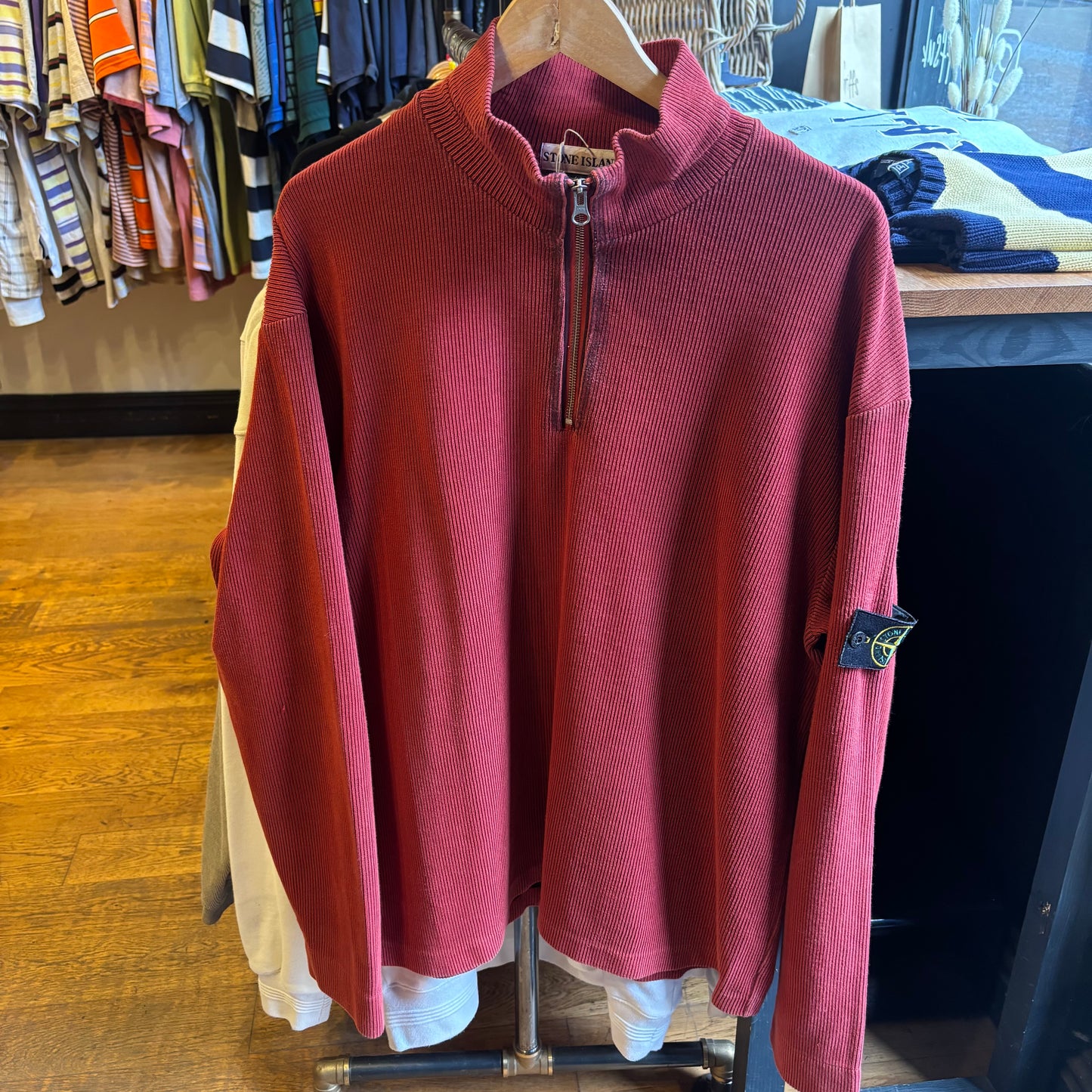 Stone Island 2000's Quarter Zip Jumper Red (XXL)