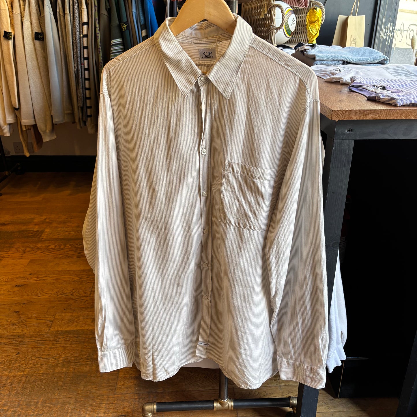 CP Company 2000's Pinstripe Button Shirt White/ Blue (XL)