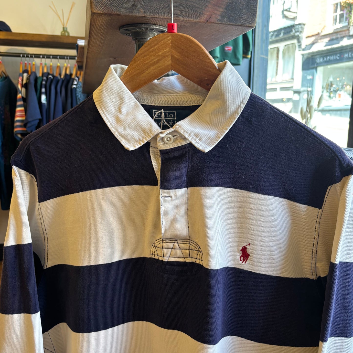 Ralph Lauren Stripe Longsleeve Rugby Shirt White/ Navy (Large)