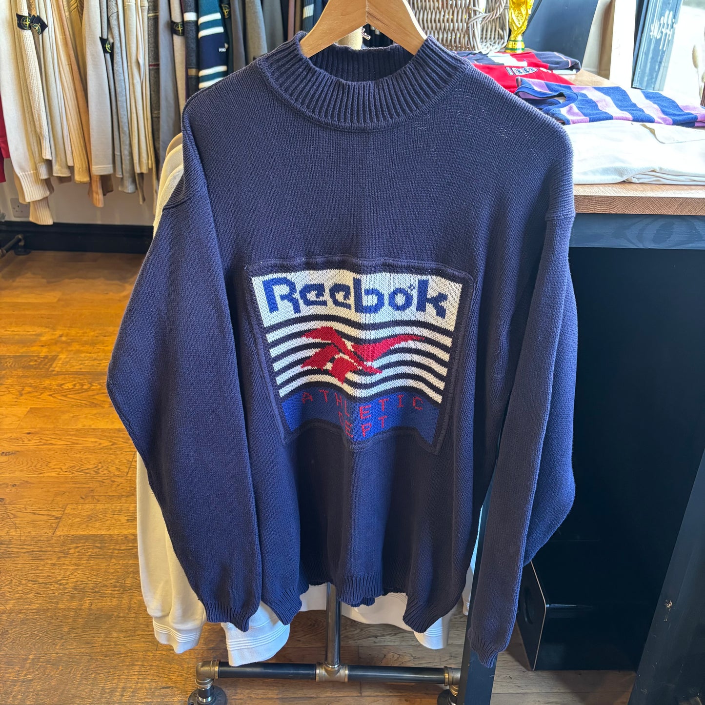 Reebok Athletic Department Pullover Knit Jumper Navy (Large)