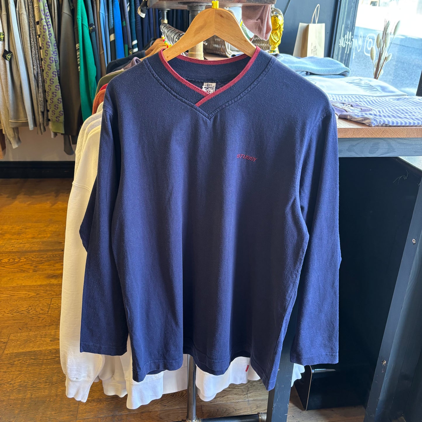 Stussy Longsleeve Small Logo T-Shirt Navy (Medium)