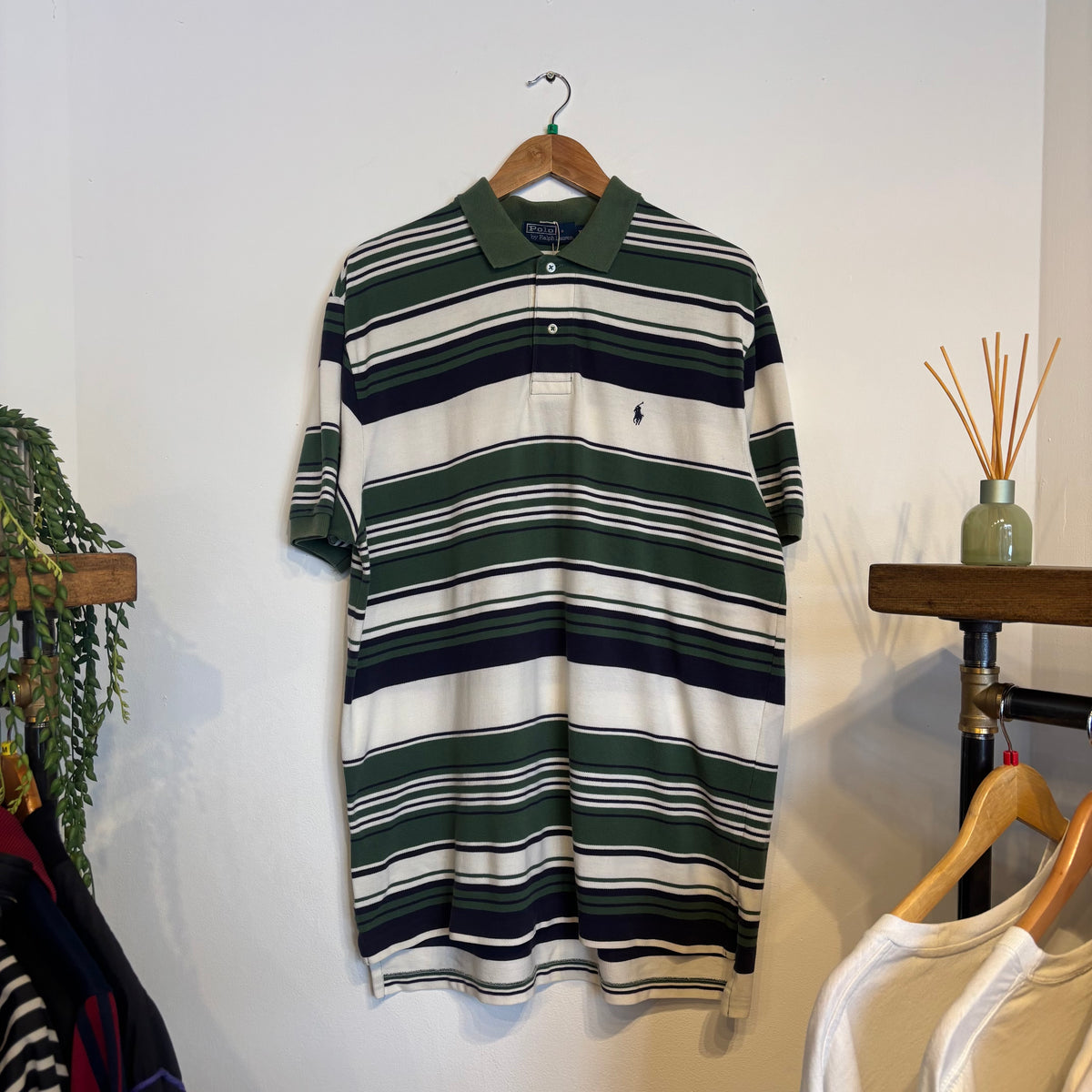 Ralph Lauren Multi Stripe Polo Shirt Green/ White (XL)
