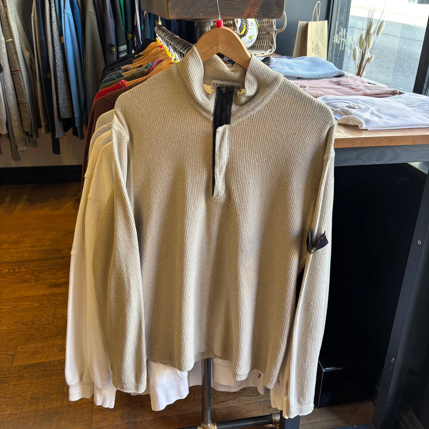 Stone Island S/S 2003 Quarter Zip Lighweight Jumper Beige (Large)
